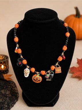 Halloween Charm Necklace - Orange and Black Women’s Jewelry